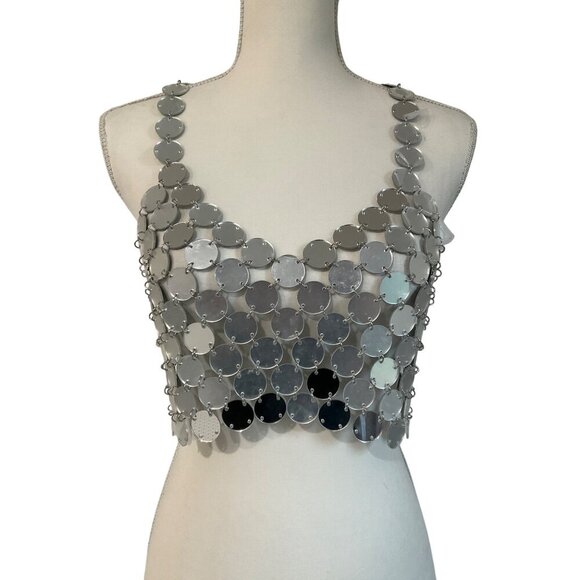 8 Other Reasons Disc Crop Top in Silver One Size New Womens Disc Mirror Cropped - Picture 6 of 12